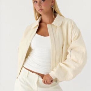 Peppermayo Cream Cropped Bomber Jacket